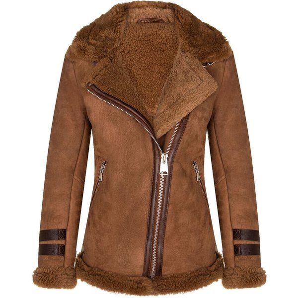 Infinity Leather Women's Sheepskin Biker Jacket-Alamar in Brown | Size: 12