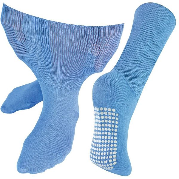 Dr.Socks Men's 1 Pack Extra Wide Bamboo Oedema Socks with Grips in Blue | Size: 12-14
