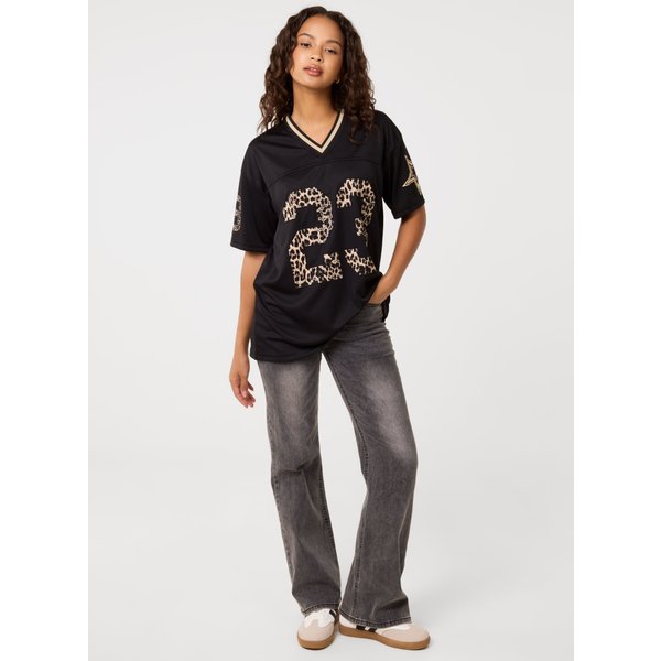 Pink Vanilla Women's Black Leopard Detail Sports Jersey