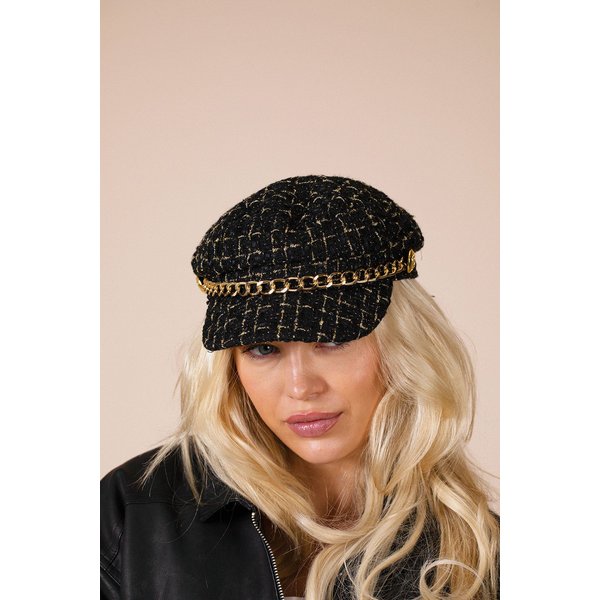 SVNX Women's Tweed Baker Boy Hat In Black