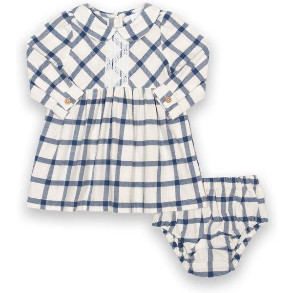 Kite Girl's Baby Check Organic Cotton Dress & Pants in Cream | Size: 3-6 m