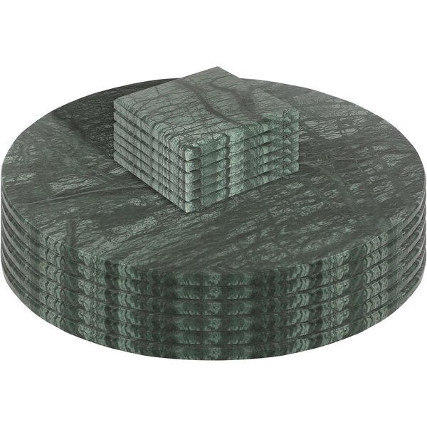 Argon Tableware 12pc Round Marble Placemats & Square Coasters Set - 30cm - Green, Green