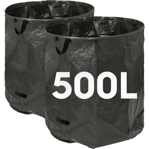 Harbour Housewares Heavy-Duty Garden Waste Bags - 500L - Black - Pack of 2, Black