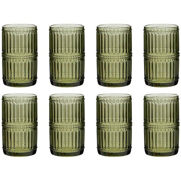 Dibor Set of 8 Merida Emerald Green Ribbed Highball Glasses 500ml - Christmas Party Glassware | Size: 8 Pack