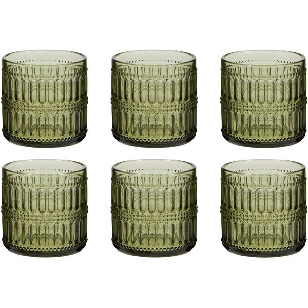 Dibor Set of 6 Merida Emerald Green Ribbed Tumbler Glasses 380ml - Christmas Party Glassware | Size: 6 Pack