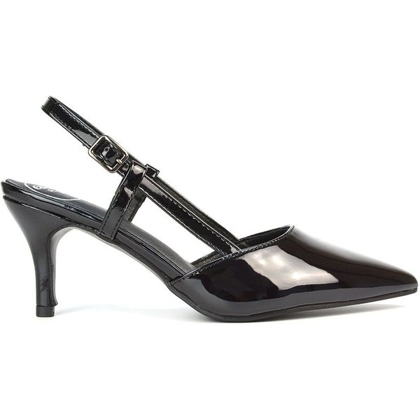 XY London Women's 'Karla' Mid Heel Stilettos Pointed Toe Slingback Court Shoes in True Black | Size: 3