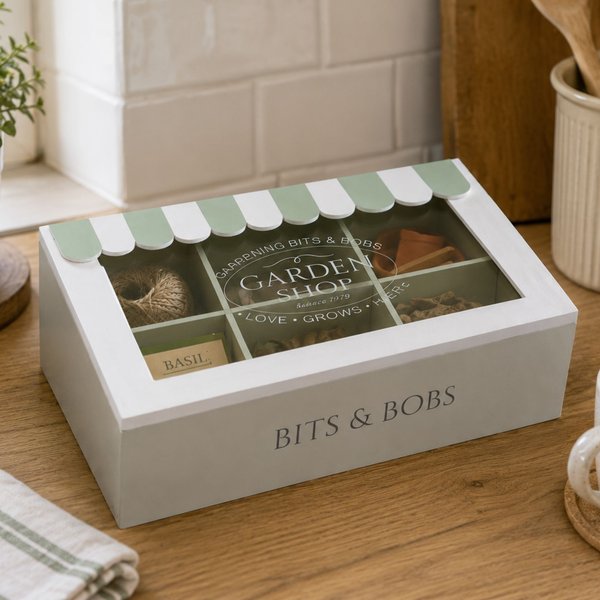 Marco Paul 6 Compartment Wooden Storage Box in Pale Green