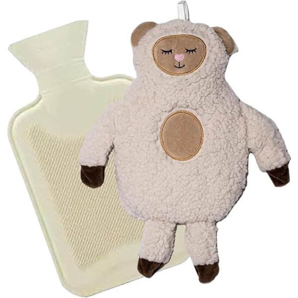 Marco Paul Hot Water Bottle with Sheep Cover, 2L Hot Water Bag for Hot Compress in Cream