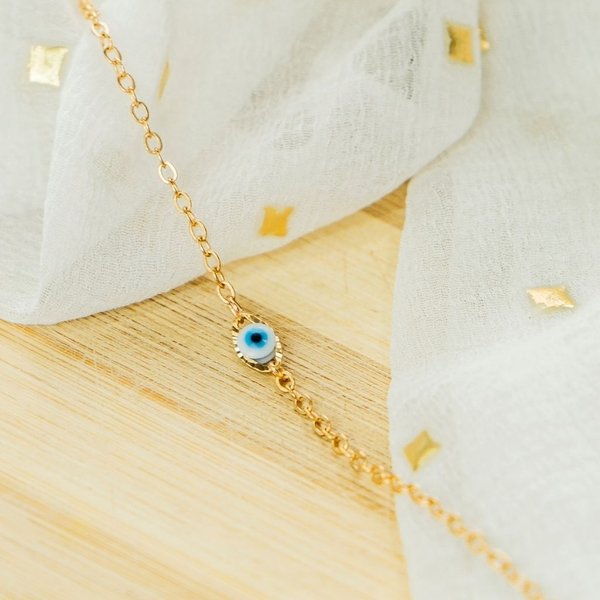 The Colourful Aura Women's Tiny Blue Evil Eye Golden Turkish Minimalist Evil Eye Charm Bead Protection in Silver | Size: 8