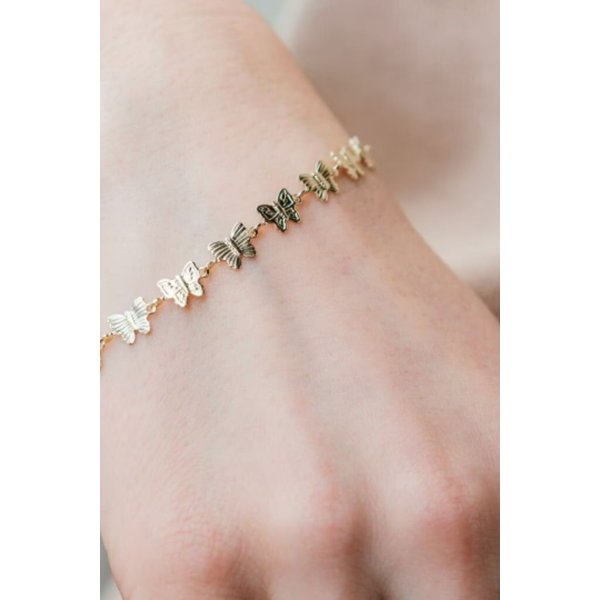 The Colourful Aura Women's Butterfly Charm Thin Slim Promise Animal Themed Stacking Bracelet in Gold | Size: 8