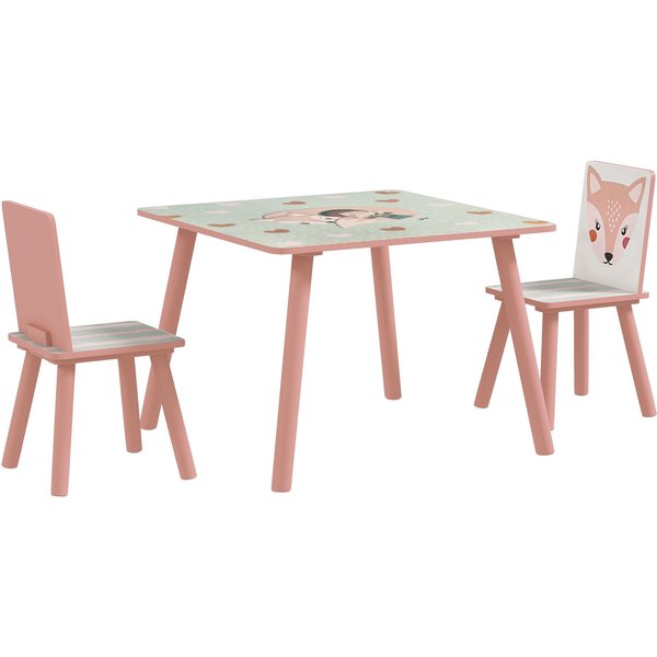 ZONEKIZ Kids Table & Chairs, Children Desk with Two Chairs, Three Piece in Pink