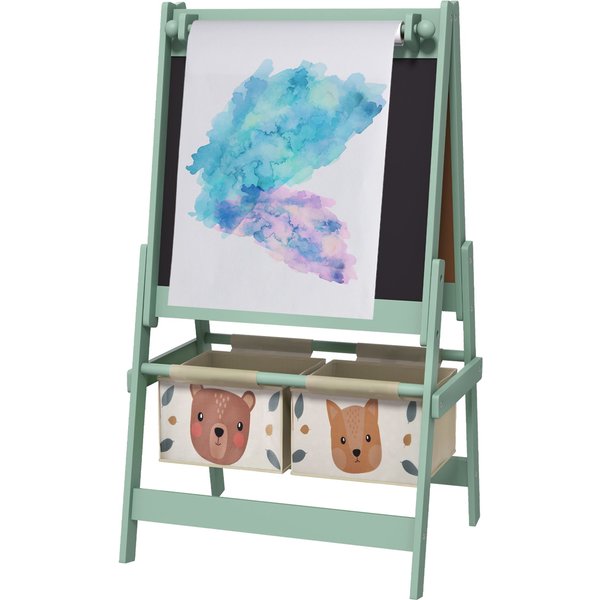 AIYAPLAY Kids Easel with Paper Roll, 3 in 1 Art Easel Blackboard, Whiteboard in Green