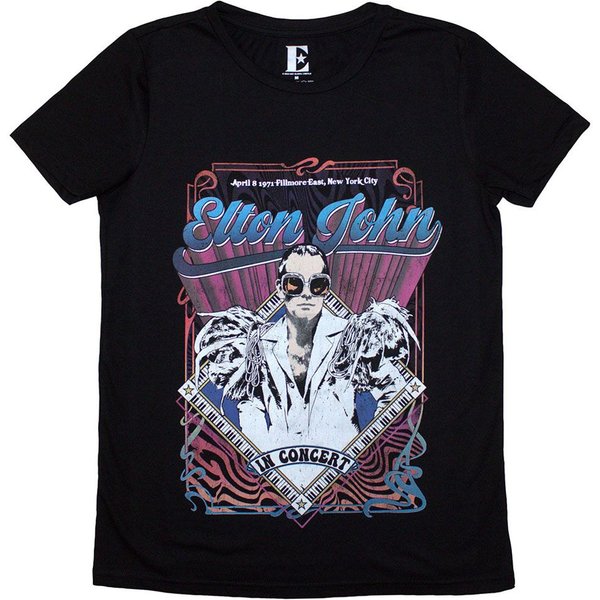 Elton John Women's Psych Vintage T-Shirt in Black | Size: XL
