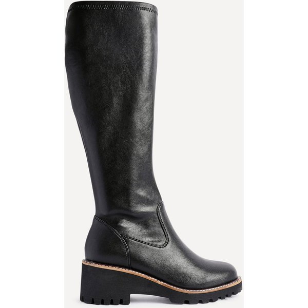 Linzi Women's Resist Black Faux Leather Stretch Wedge High Leg Boot | Size: 3-Standard Fit