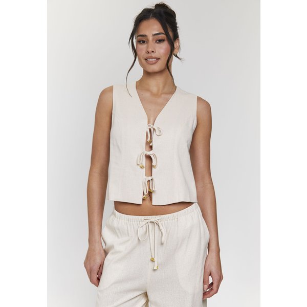 South Beach Women's Linen Blend Tie Front Waistcoat in Beige | Size: 10
