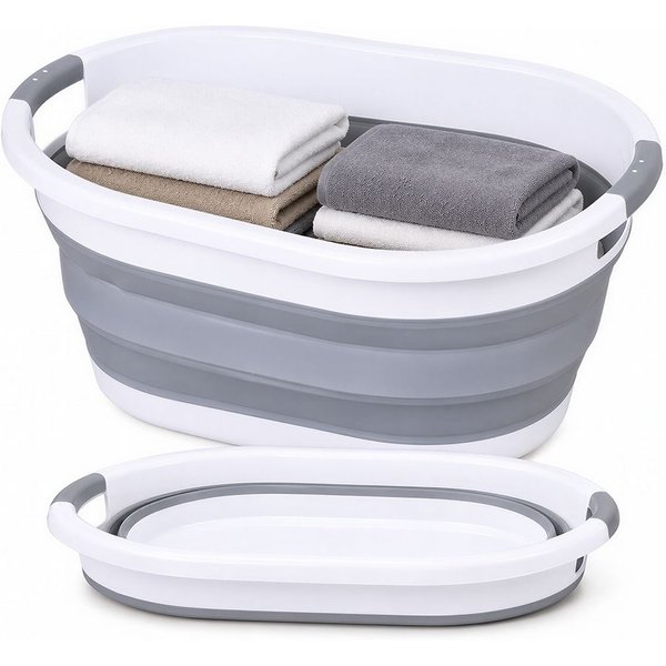 Neel Blue Oval Collapsible Foldable Laundry Basket - 24L in Grey | Size: Medium