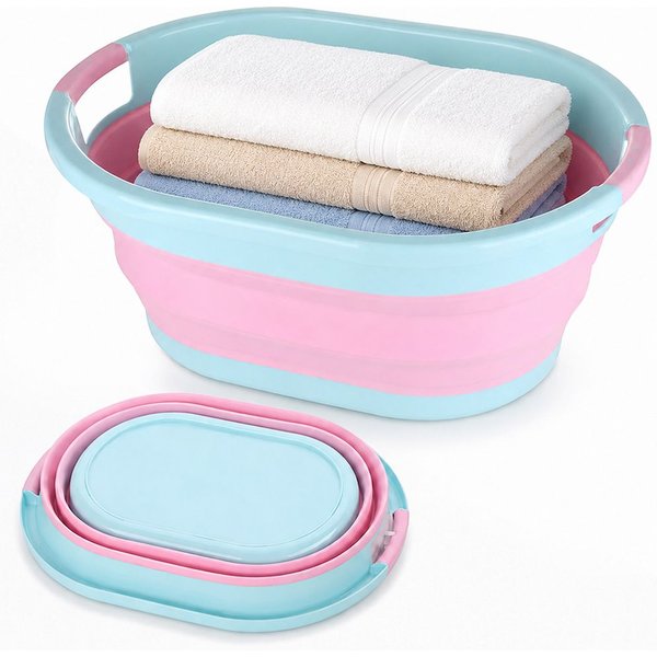 Neel Blue Oval Collapsible Foldable Laundry Basket - 24L in Pink | Size: Medium