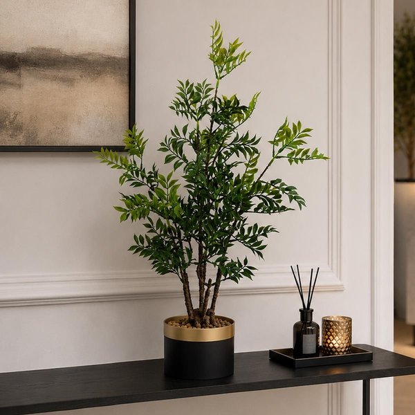 Leaf 60cm Artificial Nandina Bonsai Ficus Tree, Green