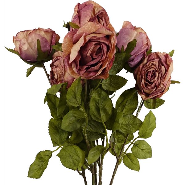 Leaf Pack of 6 x 70cm Artificial Dark Pink Rose, Pink