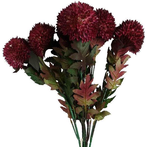 Leaf Pack of 6 x 70cm Large Ball Dahlia Artificial Flower Stem Pink, Pink