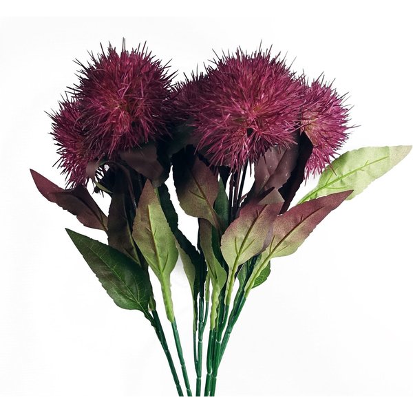Leaf Pack of 6 x 70cm Globe Thistle Purple Ball Artificial Flower Stem, Purple