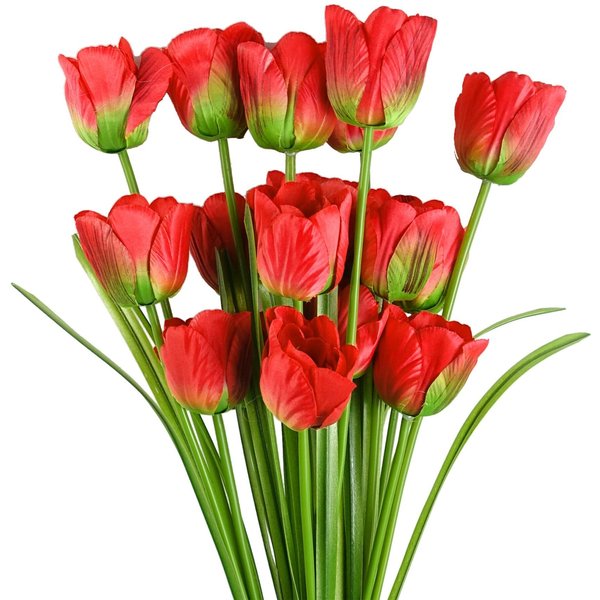 Leaf Pack of 6 x 80cm Artificial Tulip Red Stem, Red