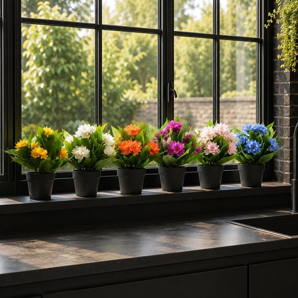 Leaf 6x 18cm Artificial Freesia Plants in Assorted Colours Flowering, Green