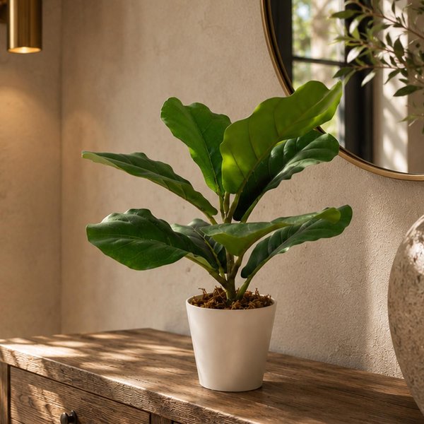 Leaf 38cm Potted Artificial Fiddle Fig Plant, Green