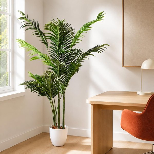 Leaf 160cm Artificial Palm Tree with 15 Leaves in White Pot, Green