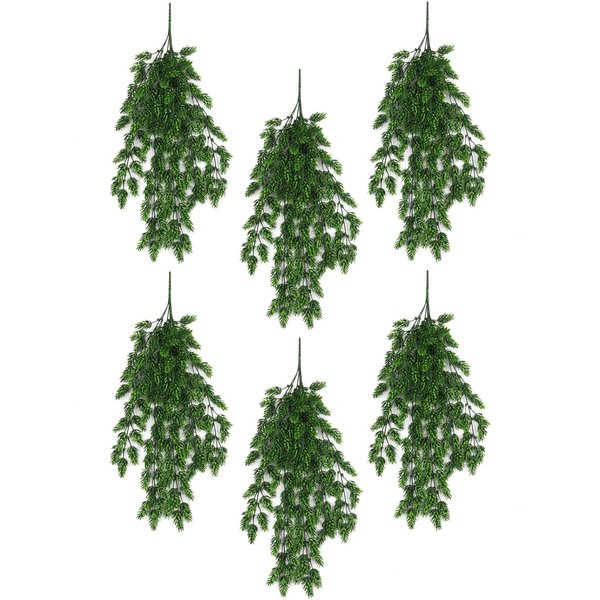 Leaf Pack of 6 x Hanging UV and Fire Resistant Artificial Clustered Fern Plant 128cm, Green