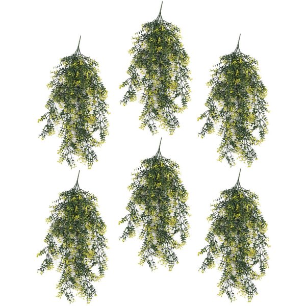 Leaf Pack of 6 x Hanging UV and Fire Resistant Artificial Variegated Plant 76cm, Green