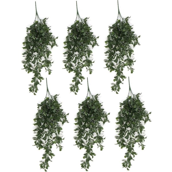 Leaf Pack of 6 x Hanging UV and Fire Resistant Artificial Peperomia Plant 68cm, Green