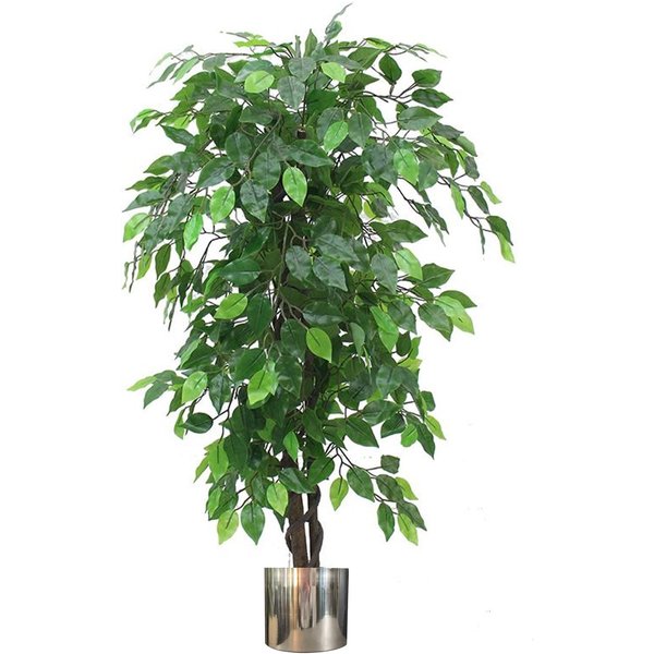 Leaf 120cm Artificial Ficus Tree / Plant - Large Bushy Shape Silver Metal Planter, Green