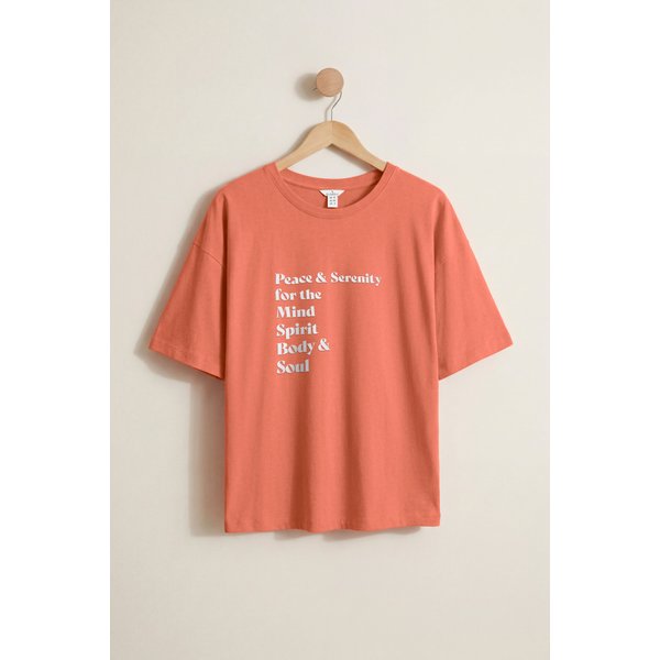 Enorsia Women's Slogan Print Boxy Relaxed Fit T-Shirt in Orange | Size: 14