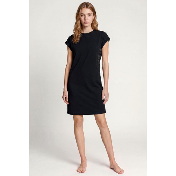 Enorsia Women's Patch Lace Jersey Mini Dress Black