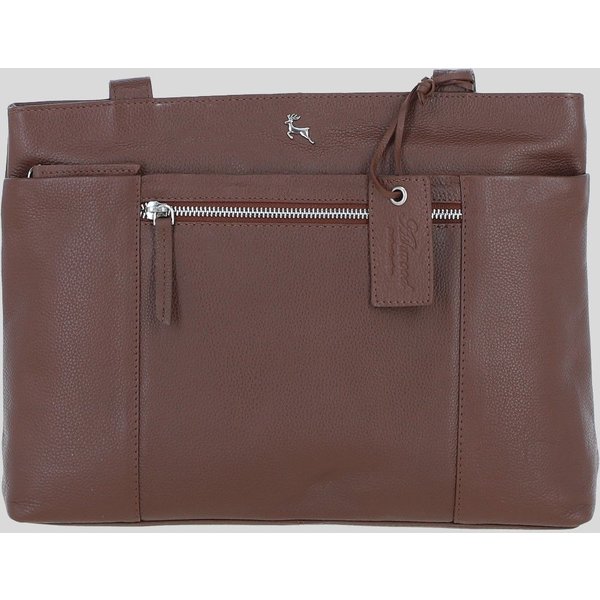 Ashwood Leather Women's 'Newport' Real Leather Multi-Pocket Shoulder Bag in Light Brown
