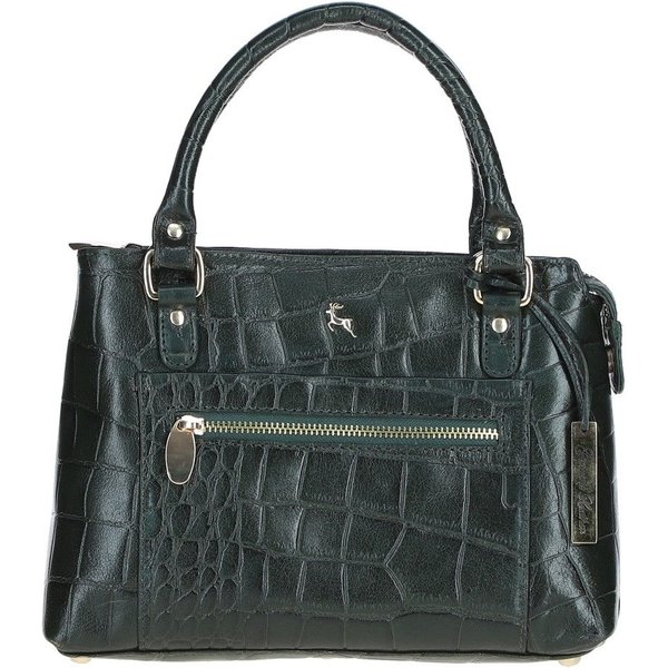 Ashwood Leather Women's Croc Finish Real Leather Tote Bag in Green