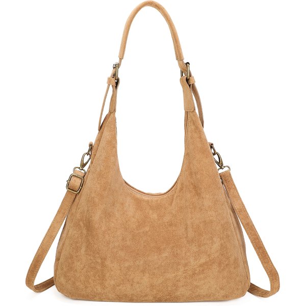Kitise Faux Suede Hobo Shoulder Handbag with Side Zip Detail
