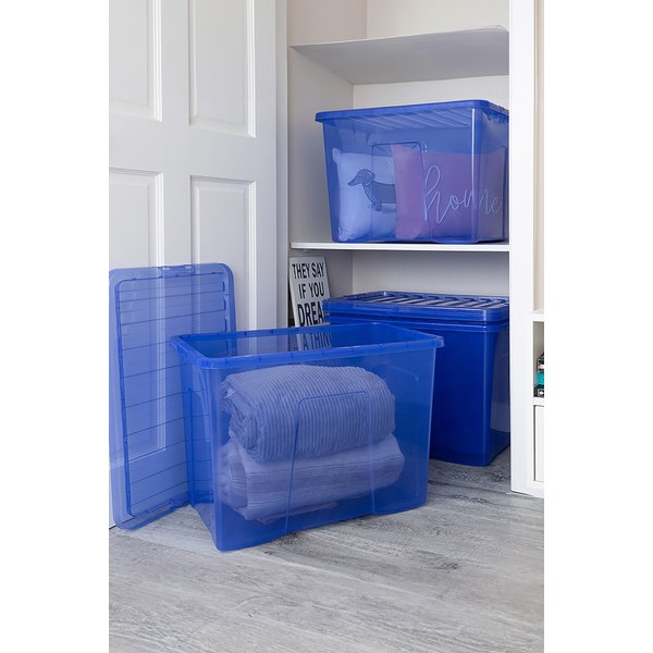 Wham Crystal 4 x 80L Stackable Plastic Storage Boxes with Lids in Blue