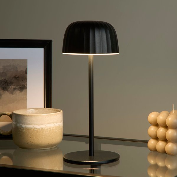 Lighting Collection Ella Outdoor Rechargeable Table Lamp - Black, Black