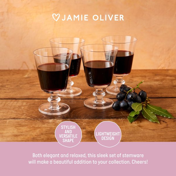 Jamie Oliver Big Love Winning Wine Glasses, Set of 4, 270ml, Dishwasher Safe in Clear