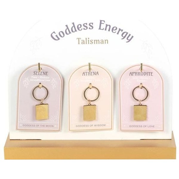 KDMD Set of 24 Goddess Talisman Keyrings on Display in Gold