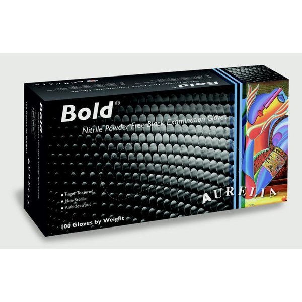 Aurelia Bold Nitrile Powder Free Disposable Examination Gloves (Pack Of 100) in Black | Size: Large