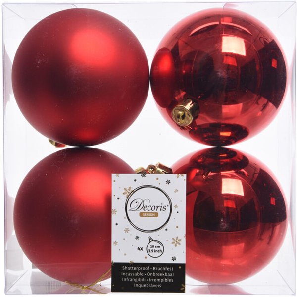 Kaemingk Shatterproof Plain Christmas Baubles (Pack Of 4) in Red