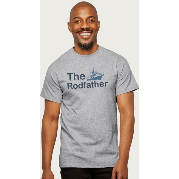 Coto7 Men's The Rodfather Fishing Fathers Day T-Shirt in Mid Grey | Size: Large
