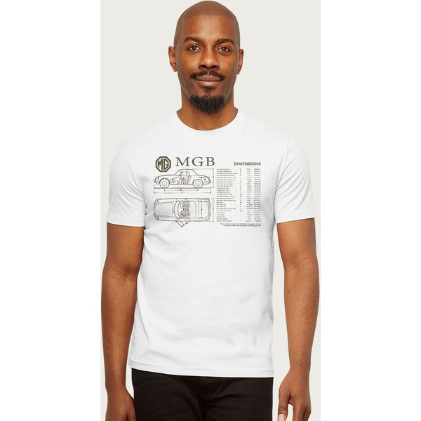 MG Men's B Car Dimensions British Motor Heritage T-Shirt in White | Size: 2XL