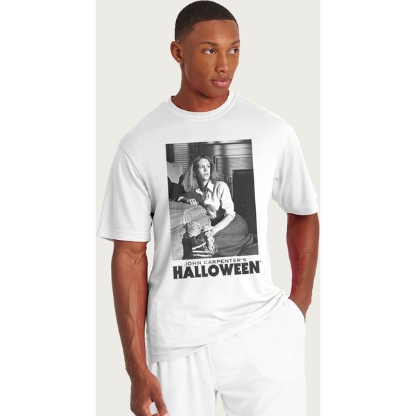 Halloween Men's Laurie Strode Hiding From Michael T-Shirt in White | Size: 2XL