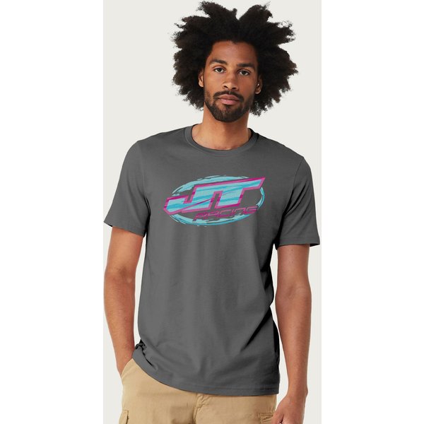 JT Racing Men's Blue & Pink Logo T-Shirt in Charcoal | Size: XL