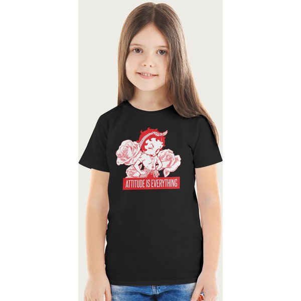 Betty Boop Attitude Is Everything Roses T-Shirt in Black | Size: 12-13 Years