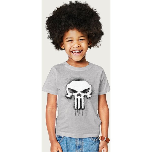 The Punisher Classic Paint Drip Skull Logo Marvel T-Shirt in Mid Grey | Size: 5-6 Years